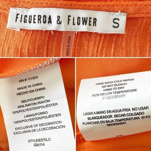 Figueroa & Flowers orange peasant lace yoke scoop neck 3/4 sleeve blouse top S - Picture 10 of 11
